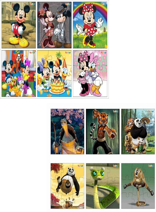 TodFod Wooden Jigsaw Puzzles 54 Pieces 6 in 1 - Anime Cartoon Characters Educational Toy for Age 3+ Kids & Children Preschool Learning (Mickey Mouse & Kung Fu Panda) - Image 1